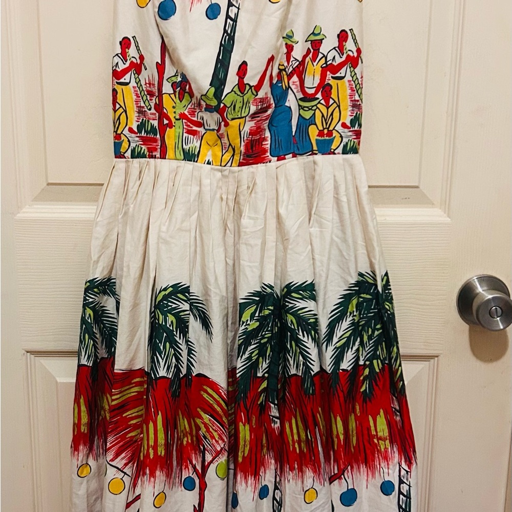 Vibrant Strapless Dress with Tropical Print